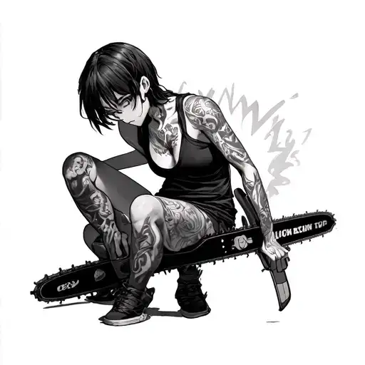 sexy anime power from chainsaw man anime asking if you want to touch tattoo design idea
