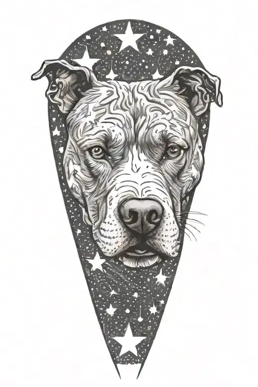 pitbull dog with background of stars tattoo design idea