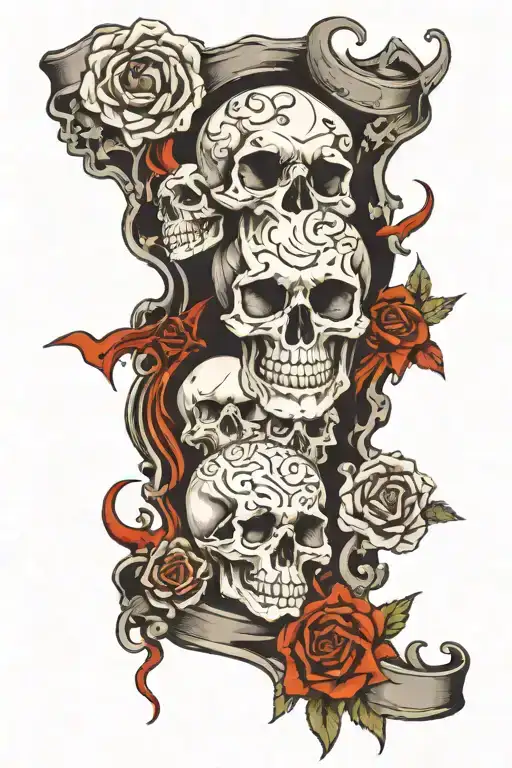 a pathway to the gates of hell with skulls surrounded tattoo design idea