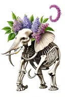elephant skeleton with lilacs intertwined tattoo design idea
