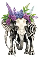 elephant skeleton with lilacs intertwined tattoo design idea