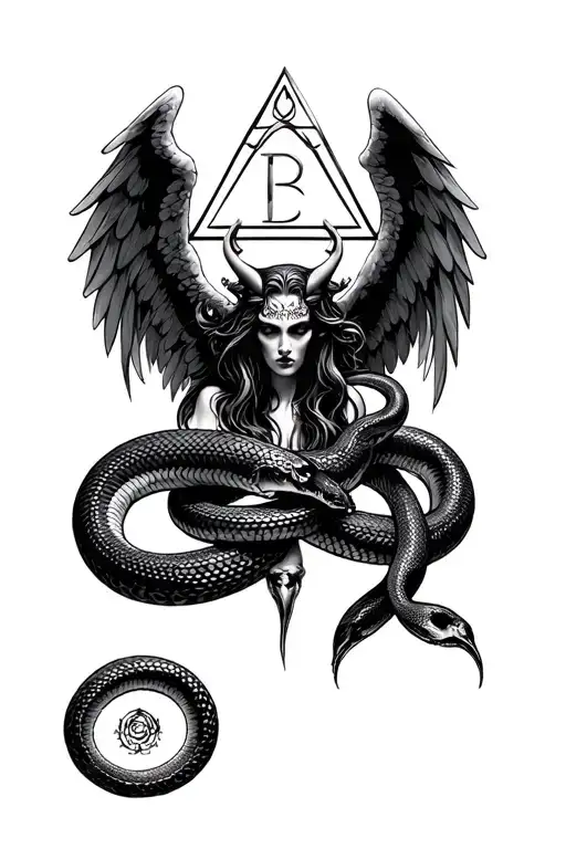 illuminati and snakes with angel of versace angel looking like demon  tattoo design idea