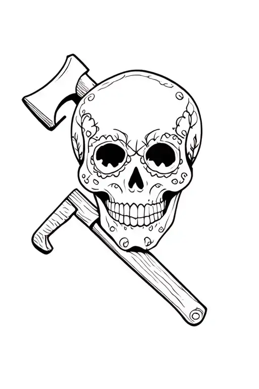 mexican sugar skull with a wood saw and hammer tattoo design idea