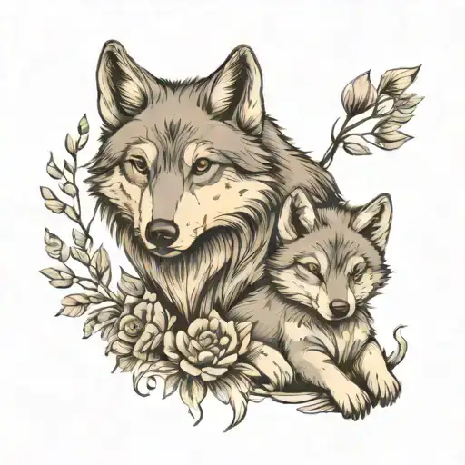 wolf cub and mom   tattoo design idea