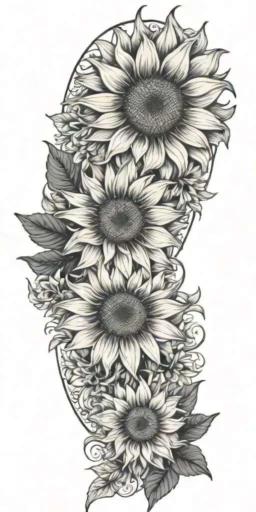 sunflower, chrysanthemum, gladiolus, daffodil flower boutique tattoo design idea
