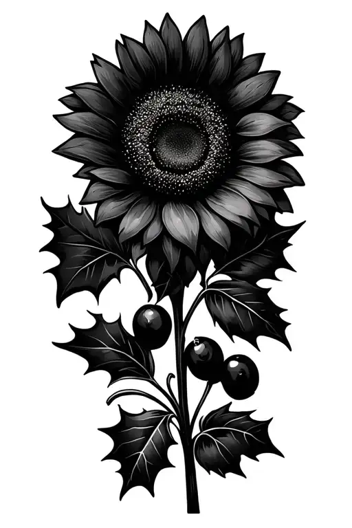 sunflower and winter berry holly tattoo design idea
