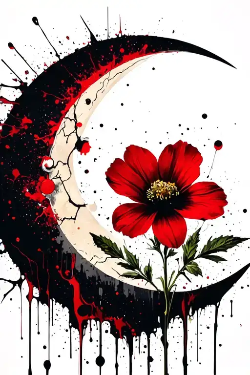 evening primrose, and crescent moon tattoo design idea