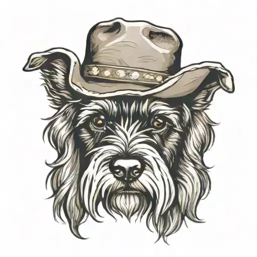 all black schnauzer with cowgirl hat and brown eyes tattoo design idea