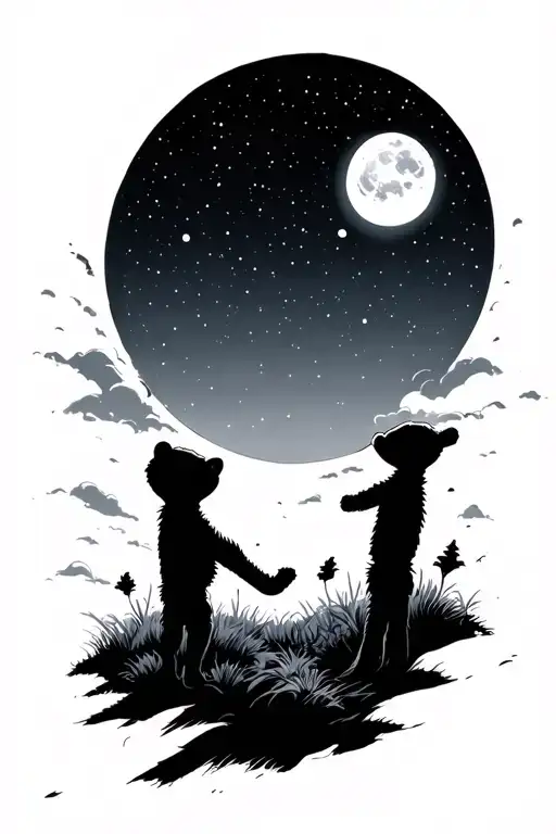 Calvin and Hobbes night sky tattoo design idea