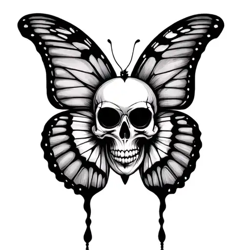 butterfly with skull in the middle tattoo design idea