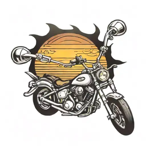 motorcycle riding into sunset with the name bubba in the sunset tattoo design idea