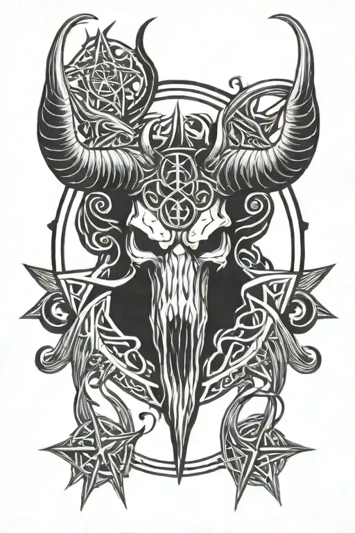 baphomet skull on the background of the baphomet pentagram sketch tattoo design idea