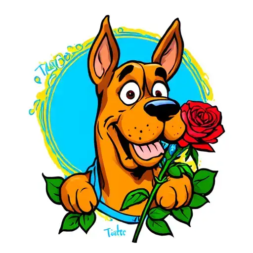 scooby doo holding a rose in his mouth  tattoo design idea