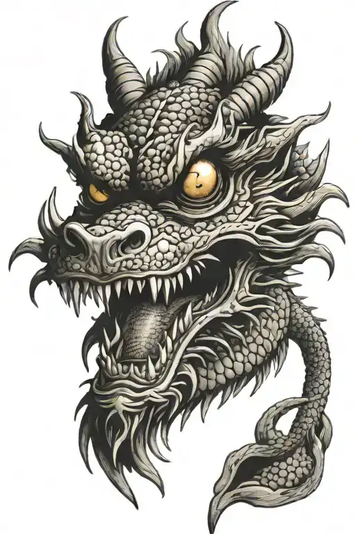creepy dragon dragon with eyeball in mouth open tattoo design idea