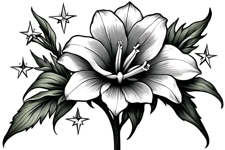 Lilly of valley flower surrounded with stars  tattoo design idea