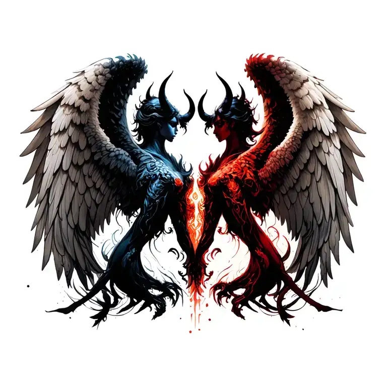 angel vs demon tattoo design idea