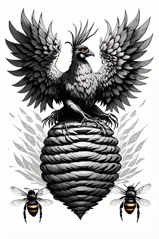 phoenix rising, bee hive, bee sitting, tech / iNNOVATION tattoo design idea