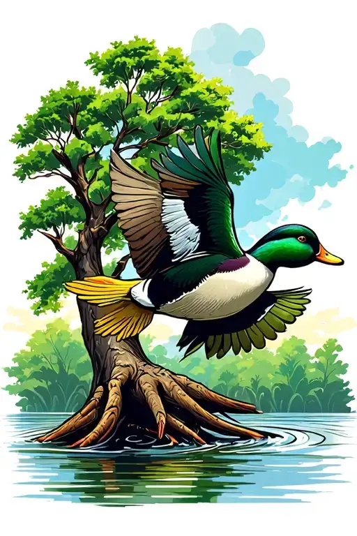 water oak tree, mallard drake flying, crappie fish tattoo design idea