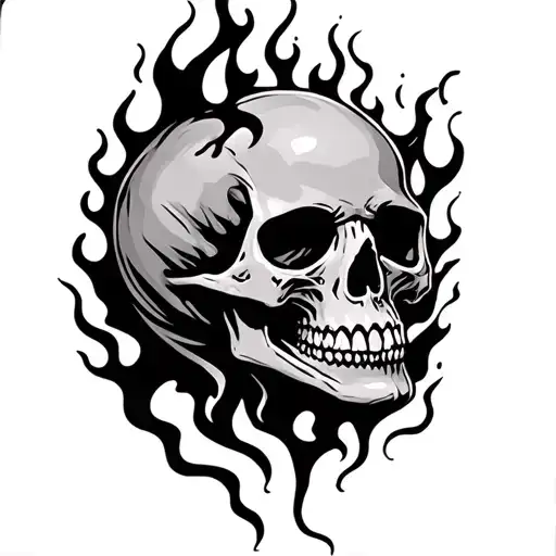 skull flames ghost emerging tattoo design idea