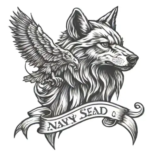 a wolf, an eagle and the Navy seal logo and a picture of my dad tattoo design idea