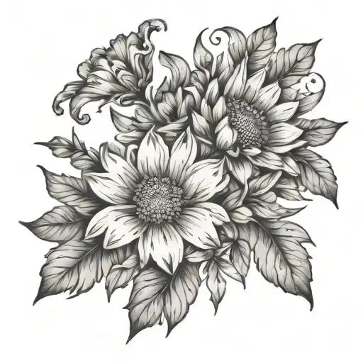 A boutique of daisy, sweet pea, carnation, chrysanthemum , aster, poppy tattoo design idea