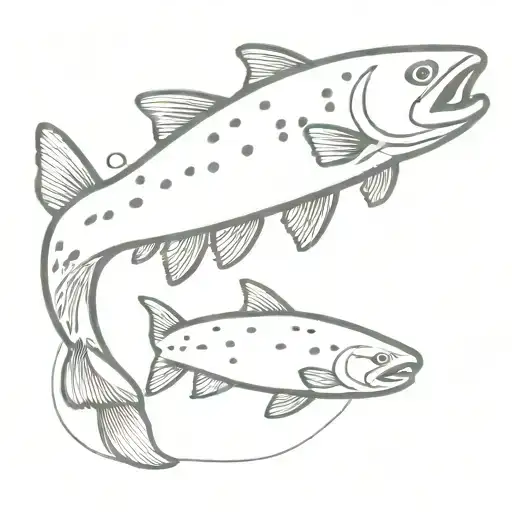 brown trout swimming upstream tattoo design idea