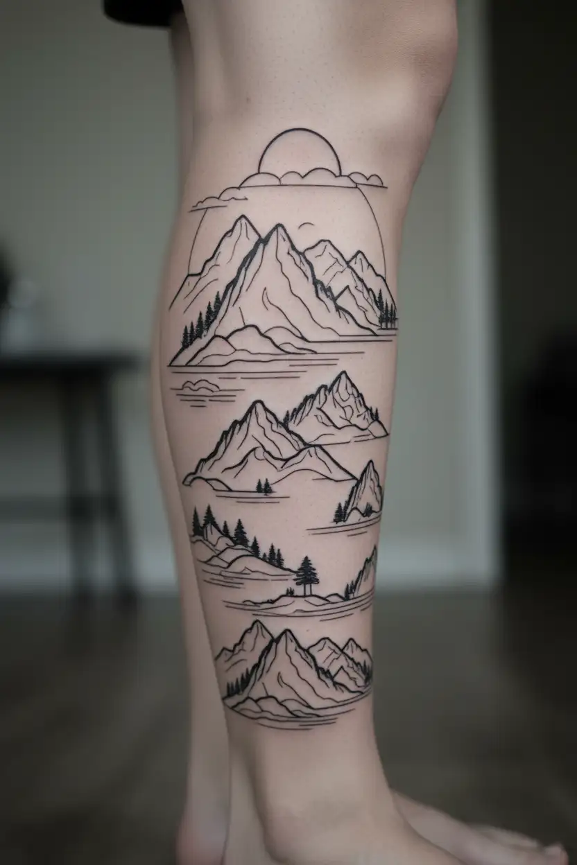 Japan South Korea Canada mountain family tattoo design idea
