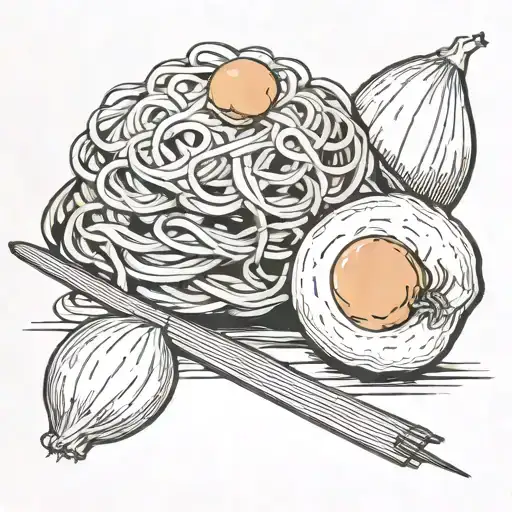 spaghetti onion egg tattoo design idea