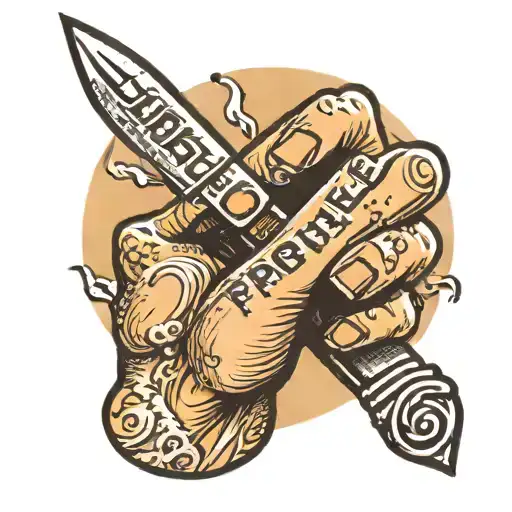 scream holding a knife with the words "just the tip I promise" bordering it tattoo design idea