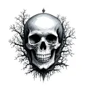 skull and tree growing tattoo design idea