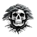skull and tree growing tattoo design idea