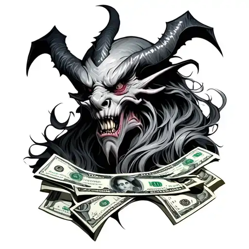 money demon tattoo design idea
