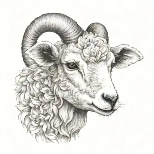 cute fine line lamb face tattoo design idea