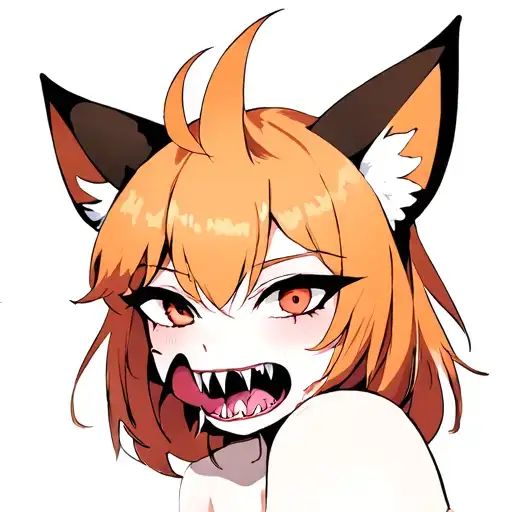 A face with big breasts, fox ears, licks, wants, cum, big fangs, porn flows. tattoo design idea