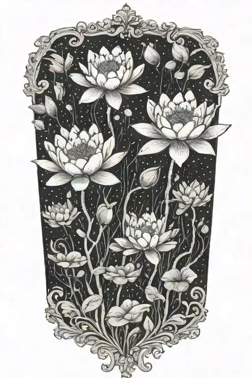 water lilies flowers vines hanging tattoo design idea
