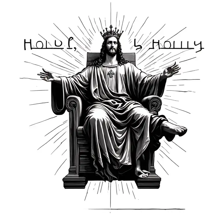 "Holy, Holy, Holy"  Christ sitting on his throne in heaven and dressed like a king. he is shining brighter than the sun.  tattoo design idea