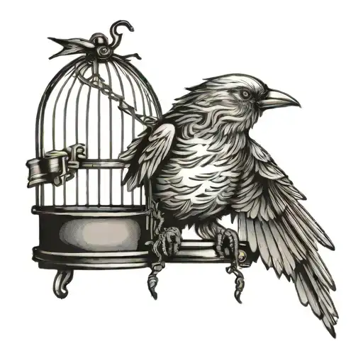 bird breaking free off a cage fine line with hope   tattoo design idea