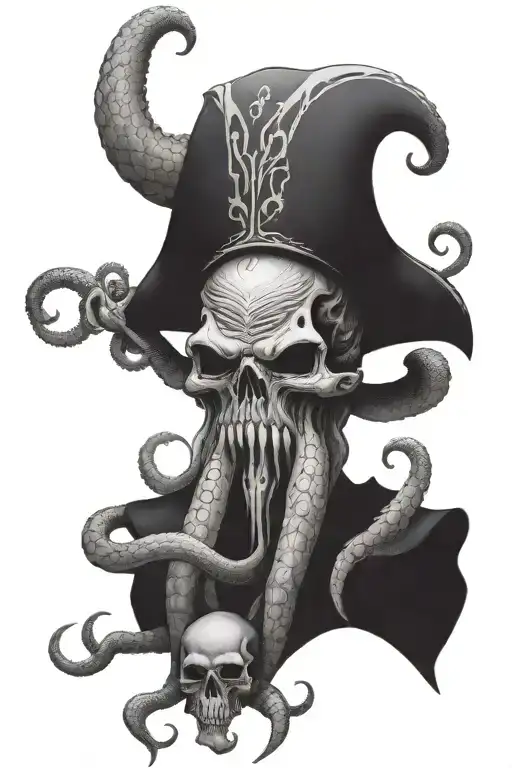 kraken with skull face and skull in his hand tattoo design idea