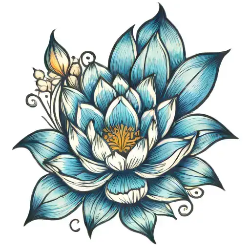 colourful blue lotus flower tattoo design idea