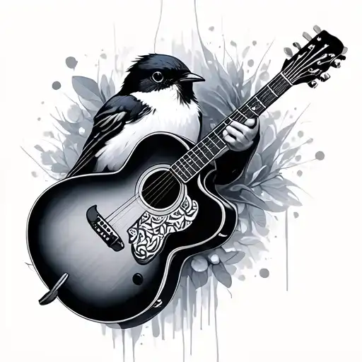 Willy Wagtail and guitar intertwined tattoo design idea