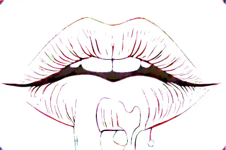 Luscious lips, white drool, licking tattoo design idea
