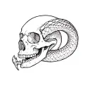 snake eating skull line tattoo design idea