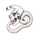 snake eating skull line tattoo design idea
