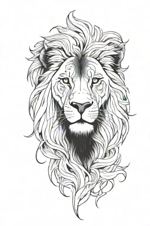 calm lion with blue eyes tattoo design idea