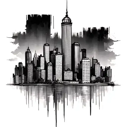 city skyline in the background tattoo design idea