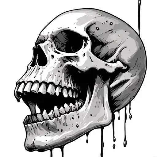 real skull soft shading open mouth horror skull tattoo design idea