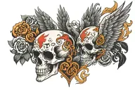 skull heart phoenix tattoo design idea
