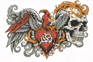 skull heart phoenix tattoo design idea