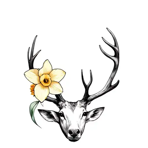 daffodil and stag head tattoo design idea