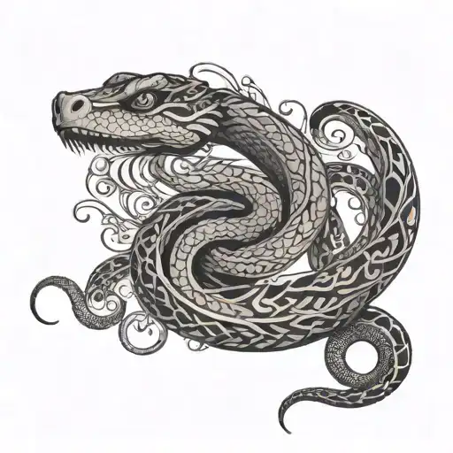a snake facing upwards, slavic ornaments on a background tattoo design idea